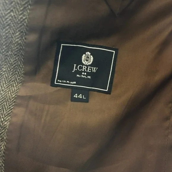 Mens‎ J Crew 44L Wool Blend Herringbone Blazer Sport Jacket Brown Two Button